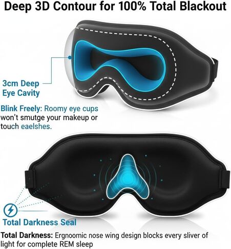 3D Zero-Pressure Sleep Mask with Cooling Gel | 100% Blackout Eye Cover for Puffy Eyes, Migraines & Dry Eyes | Hot & Cold Therapy for Deep Sleep & Relaxation in Saudi Arabia