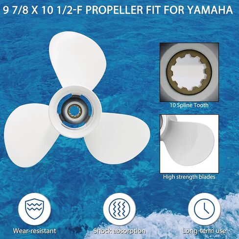 9 7/8 x 10 1/2-F Boat Motor Aluminum Propeller Compatible with Yamaha Outboard Engines 20HP 25HP 30 HP, 10 Tooth, RH, 3 Blades, White Replaces 664-45945-00-EL; 664-45945-00-00, 664459450000 in Kuwait