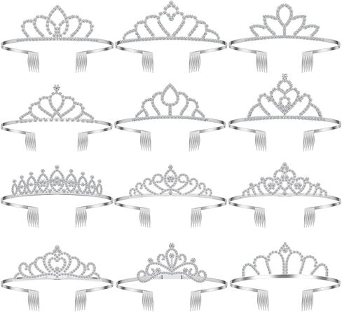 remouuly 12 PCS Princess Tiara for Women Silver Queen Tiara مع إكسسوارات شعر حجر الراين لحفل الزفاف (زهرة) in Saudi Arabia