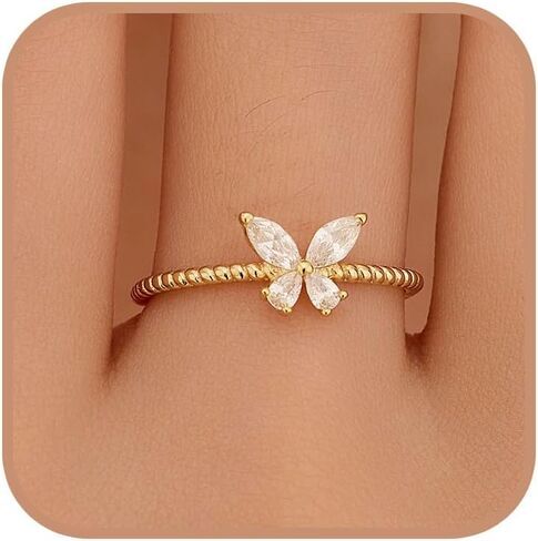 CZ Butterfly Ring for Women 925 Sterling Silver Cool Cute Simple Promise Rings 14K Gold Plated Dainty Trendy Stackable Minimalist Wedding Band Ring to Daughter Mom Sister Ideal for Her in Kuwait