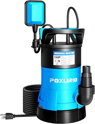 مضخة مستنقع غاطسة، مضخة نقل مياه نظيفة قذرة عالية التدفق بقوة 1 حصان 5300 جيجا في الساعة مع مفتاح تعويم تلقائي، سلك طويل بطول 26 قدمًا للبركة وحمام السباحة والقبو المغمور وحوض السمك والري in Kuwait