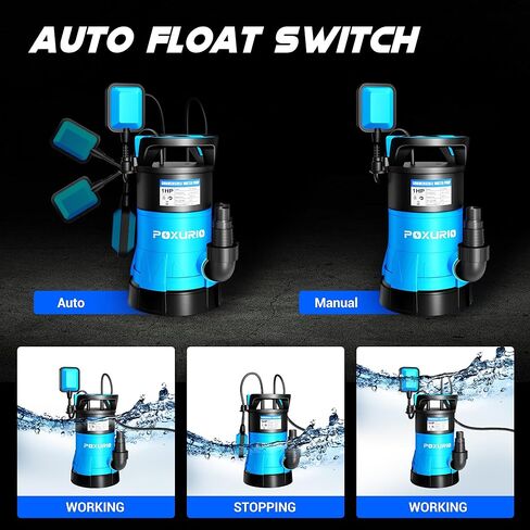 مضخة مستنقع غاطسة، مضخة نقل مياه نظيفة قذرة عالية التدفق بقوة 1 حصان 5300 جيجا في الساعة مع مفتاح تعويم تلقائي، سلك طويل بطول 26 قدمًا للبركة وحمام السباحة والقبو المغمور وحوض السمك والري in Kuwait