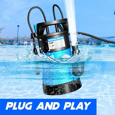 مضخة مستنقع غاطسة، مضخة نقل مياه نظيفة قذرة عالية التدفق بقوة 1 حصان 5300 جيجا في الساعة مع مفتاح تعويم تلقائي، سلك طويل بطول 26 قدمًا للبركة وحمام السباحة والقبو المغمور وحوض السمك والري in Kuwait