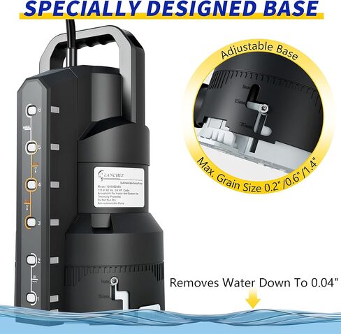 مضخة مستنقع أوتوماتيكية LANCHEZ 3/4HP 4500GPH مع 6 أوضاع، مضخة مياه غاطسة نظيفة/قذرة، مضخة نقل إزالة المياه من البلاستيك الحراري مع سلك بطول 16 قدم لحمامات السباحة في الطابق السفلي من الحديقة، أسود in Kuwait