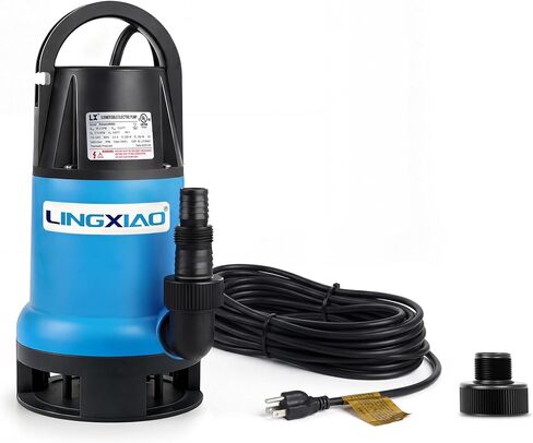 مضخة مياه الصرف الصحي 1/2 HP 2370 GPH مضخة مياه غاطسة من البلاستيك الحراري مضخة قمامة محمولة عالية التدفق لإزالة المياه لحوض مستنقع الطابق السفلي وبئر الصرف الصحي مع سلك طاقة طويل 10 أقدام in Saudi Arabia