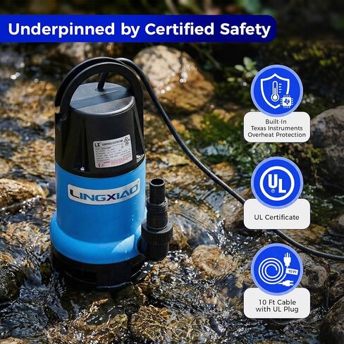 مضخة مياه الصرف الصحي 1/2 HP 2370 GPH مضخة مياه غاطسة من البلاستيك الحراري مضخة قمامة محمولة عالية التدفق لإزالة المياه لحوض مستنقع الطابق السفلي وبئر الصرف الصحي مع سلك طاقة طويل 10 أقدام in Saudi Arabia