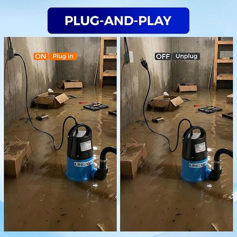 مضخة مياه الصرف الصحي 1/2 HP 2370 GPH مضخة مياه غاطسة من البلاستيك الحراري مضخة قمامة محمولة عالية التدفق لإزالة المياه لحوض مستنقع الطابق السفلي وبئر الصرف الصحي مع سلك طاقة طويل 10 أقدام in Saudi Arabia