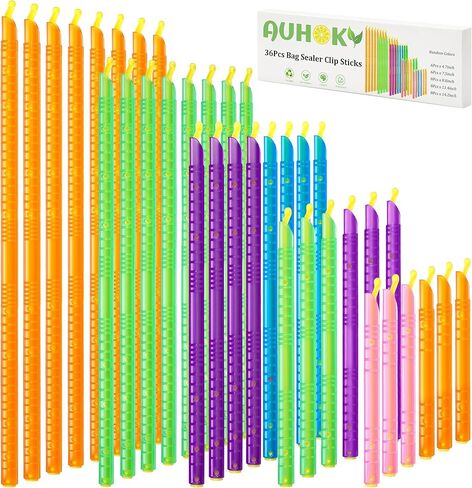 36Pcs Plastic Bag Sealer Sticks, AUHOKY Reusable Bag Sealing Clips with 5 Different Sizes, Keep Bags Airtight Watertight & Food Fresh, Easy Storage Accessories for Kitchen (Random Colors) in Kuwait