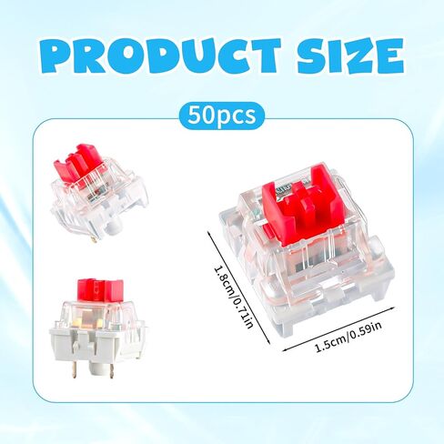 Mechanical Keyboard Switches, 50 Pcs 3 PIN Red Keyboard Clickers for 3D Prints Replacement Dustproof Keyboard Switch with Key Puller for Most Gaming Keyboards in Saudi Arabia