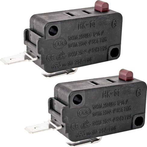 HK-14 Normally Open (NO) Micro Switch (2-Pack), 16A 125/250V AC 2-Pin Air Fryer Door Interlock Switch Compatible with Gourmia Ninja Insignia Instant Pot, Fixes Door Open Error & Start Failure in Saudi Arabia