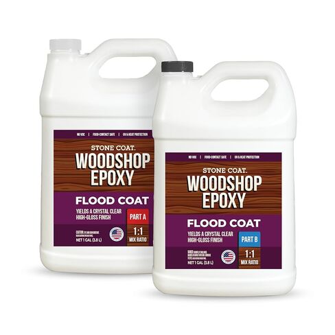 Stone Coat Woodshop Epoxy Flood Coat, 1 Gallon Kit - Crystal Clear, Food-Safe, Low VOC, UV-Resistant Epoxy Resin, High Gloss Protective Finish for Wood Tables, Bar Tops, Countertops, and Crafts in Saudi Arabia