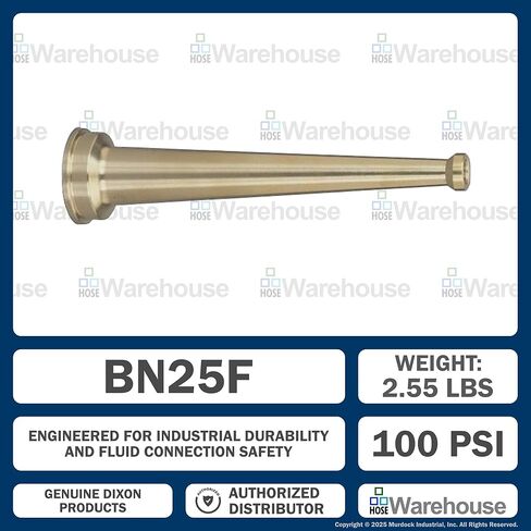 فوهة خرطوم نحاسية أصلية Dixon BN25F، أنثى 2½ بوصة NST (NH)، جسم نحاسي ساتان طويل 12 بوصة، لمسة نهائية من الساتان، تصنيف 100 رطل لكل بوصة مربعة (الماء فقط) in Kuwait