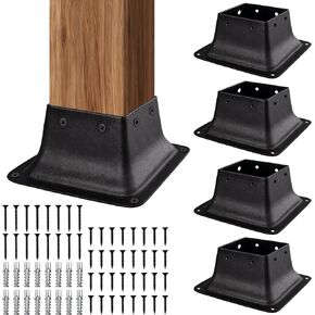 4x4 Post Bases, Sturdy Post Base Brackets & Internal Railing Anchors for 4x4 Wood Posts (3.5"x3.5"), Powder Coated Steel for Deck, Fence, Porch, Handrail (4 PCS - Black) in Kuwait