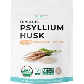 مسحوق قشر السيليوم عضوي معتمد - مسحوق ألياف عضوية قشر السيليوم المطحون جيدًا لخبز العصائر والمزيد - نباتي خالي من الغلوتين وغير معدل وراثيًا وألياف قابلة للذوبان خالية من الحشو (66 حصة) in Kuwait
