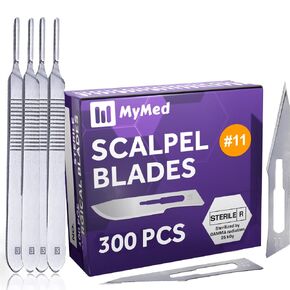 Pack of 4 Scalpel Handles #3 + 300 Scalpel Blades #11 Set in Kuwait
