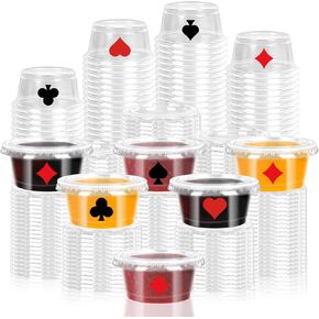 JarThenaAMCS 80 Pcs Casino Party Sauce Cup Jelly Shot Cups with Lids Mini Poker Disposable Plastic Containers for Holidays Game Night Party Supplies, 2 Oz in Saudi Arabia
