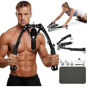 جهاز تدريب الذراع تويستر، جهاز تمرين الصدر الهيدروليكي 3 في 1 قابل للتعديل (22-440 رطلاً) مع بكرة آب وخطافات شريط المقاومة، معدات رياضية منزلية للرجال والنساء لتدريب قوة الجسم بالكامل in Kuwait