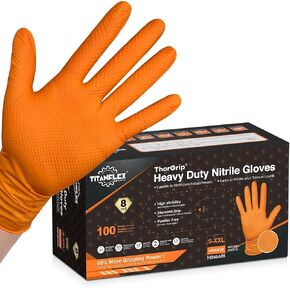 TitanFlex Heavy Duty Orange Industrial Nitrile Gloves with Raised Diamond Texture, Latex Free (6mil/8mil) in Kuwait