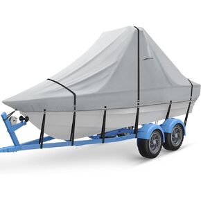 Update 21' - 23' V Bow 900D Wake Tower Boat Cover, Cover The Ski | Wakeboard Tower and Boat, Metal Fittings Waterproof Breathing Tear and UV-Resistant, Fits 21ft - 23ft V-Hull Boats with Tower (Grey) in Saudi Arabia