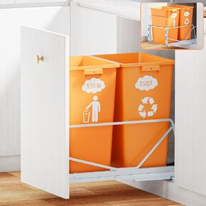 سلة مهملات مزدوجة قابلة للسحب سعة 35 قيراط مع شرائح إغلاق ناعمة، طقم سلة قمامة بوضع مزدوج أسفل الحوض مع تركيب باب لخزائن المطبخ، لا يمكن تضمين سلة المهملات، وتتطلب خزائن مقاس 16 بوصة عرضًا × 23 بوصة عمقًا in Kuwait