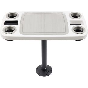 مجموعة طاولات قارب ITC من المصنعين - طاولة قارب عائمة قابلة للإزالة مقاس 18 × 34 بوصة مع حصيرة مركزية غير قابلة للانزلاق، وقاعدة ساق، و4 حوامل مشروبات، و2 حامل هاتف (أبيض لامع، وساق فضية، وبساط رمادي تيتانيوم) in Kuwait