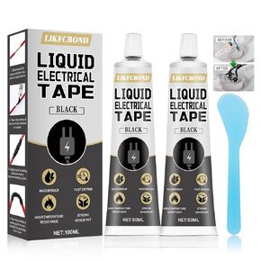 شريط كهربائي سائل أسود، 100 مل غراء كهربائي سائل، شريط لاصق عازل مقاوم للماء ومقاوم للحرارة للأسلاك والكابلات والبحرية والمعدات (1.69 أونصة * 2) in Kuwait