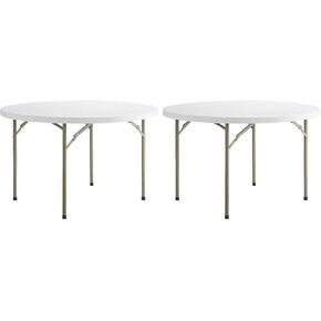 Pack 2! 48" White Foldable Table Round Folding Table Folding Tables 4ft Lightweight Portable Bar Table for Party Folding Banquet Granite Outdoor Table Plastic Folding Tables 4 Foot in Kuwait