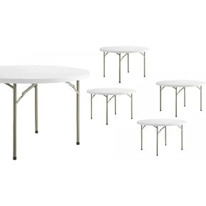 Pack 5! 48" White Foldable Table Round Folding Table Folding Tables 4ft Lightweight Portable Bar Table for Party Folding Banquet Granite Outdoor Table Plastic Folding Tables 4 Foot in Kuwait