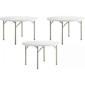 Pack 3! 48" White Foldable Table Round Folding Table Folding Tables 4ft Lightweight Portable Bar Table for Party Folding Banquet Granite Outdoor Table Plastic Folding Tables 4 Foot in Kuwait
