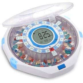 LiveFine WiFi Automatic Pill Dispenser and Remote Medication Monitoring System with Locking Key, 28-Day Medication Organizer Up To 9 Doses Per, Adjustable Light/Sound Alarms For Prescriptions & Vitami in Kuwait