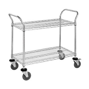 Quantum Storage Systems WRC-2448-2 2-Tier Wire Utility Cart, 2 Wire Shelves, Chrome Finish, 37-1/2" Height x 48" Width x 24" Depth in Kuwait
