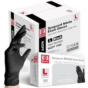 قفازات فحص النتريل السوداء الطبية الأساسية من إنتكو، 4.5 مل - خالية من اللاتكس وخالية من البودرة - NGPF 1045 (علبة بها 1000)، متوسط in Kuwait