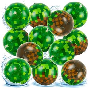 12 Pack Pixel Themed Beach Balls - 6 Inches Green and Brown Inflatable Floating Balls for Birthday Party Decorations, Summer Pool and Beach Game, and Bulk Birthday Party Favors in Kuwait