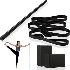 4 Pcs Yoga Stick with Exercise Strap Yoga Blocks Exercise Rod Workout Staff 58 Inch Sturdy Carbon Steel Stretching Stick Adjustable Rod with Non Slip Ends for Physical Pilates in Kuwait
