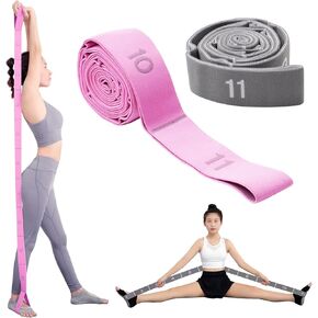 2-Pack Yoga Straps with 11 Loops - Adjustable Elastic Stretching Bands for Pilates, Dance, Ballet Gymnastics & Physical Therapy, Multifunctional Flexibility Exercise Equipment in Saudi Arabia