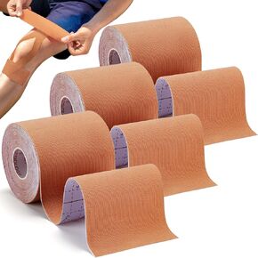3 Pack Kinesiology Tape, Water Resistant Muscle Support Adhesive Sport Tape for Pain Relief, Latex Free Cotton Elastic Athletic Tape for Joints, Knee, Ankle, Shoulder, Wrist - Tan 3in 5.5yd in Kuwait