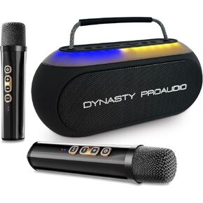 Dynasty ProAudio SB-230 Portable Bluetooth Speaker/Karaoke Machine with Two Wireless Microphones, Waterproof, Supports for USB, AUX, TF-Card, Color Change LED Lights (Black) in Kuwait