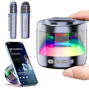آلة كاريوكي، آلة كاريوكي محمولة صغيرة جدًا مع 2 ميكروفونات لاسلكية للبالغين والأطفال، مغناطيس قوي، عرض كلمات الأغاني، مصابيح TWS&RGB، نظام كاريوكي لهدايا الحفلات المنزلية in Kuwait