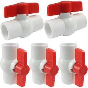 5 Pack 3/4 Inch PVC Ball Valve with Red T-Handle, Slip Socket Shut-Off Valve for Water Supply, Irrigation Systems, Swimming Pools & Outdoor Plumbing, Without Thread in Kuwait