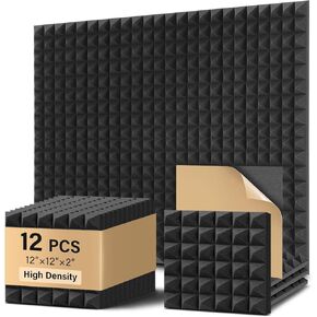 ألواح إسفنجية مقاومة للصوت هرمية، 12 حزمة، Bwaliffury عالية الكثافة ذاتية اللصق ممتصة للصوت، 30.48 سم × 30.48 سم × 5.08 سم، ألواح إسفنجية صوتية مقاومة للحريق، لوحات صوتية، رغوة استوديو للجدار والسقف (أسود) in Kuwait