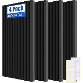 4 PCS Acoustic Panels,48''X24''X2'' Soundproof Foam Wall Panels,High Density Fireproof Noise Cancelling Studio Foam Panel,Noise (Black 4 Pack, 48''X24''X2'') in Saudi Arabia