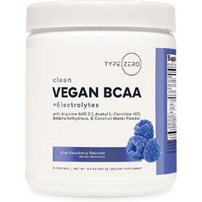 Type Zero Ultra Clean Vegan BCAA Powder + Electrolytes (Blue Raspberry | 6G) 2:1:1 Sugar-Free/No Sucralose BCAAs Amino Acids Supplement - BCAA Vegan Amino Acids After Workout Drink, 30 Servings in Kuwait