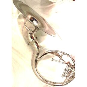 INDIAN HANDMADE CHROME FINISH 22" SOUSAPHONE BRASS MADE TUBA WITH MOUTH PIECE / CARRY BAG in Saudi Arabia