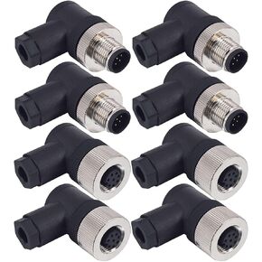 M12 8-Pin A-Code Right Angle Connector Set (8PCS) - IP67 Waterproof, 12mm Thread, 4 Male & 4 Female Industrial Aviation Connectors in Kuwait