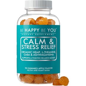 Calm & Stress Relief Gummies – with Organic Hemp Seed Oil, L-Theanine, GABA & Ashwagandha – Positive Mood & Relaxation Support – Vegan, Non-GMO, Pectin-Based – Apple Flavor – 90 Ct in Saudi Arabia