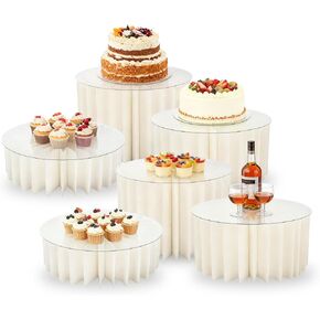 4 عبوات من رافعات البوفيه القابلة للطي، حامل أسطواني من الورق المقوى وحوامل عرض الطعام مع أطباق أكريليك، وحوامل كب كيك لطاولة البوفيه، وطاولة الحلوى، وديكور حفلات الزفاف وأعياد الميلاد (أسود) in Kuwait