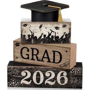 4 PCS تخرج الجدول زخارف التخرج من زخارف صينية الدرج فئة 2025 علامة خشبية Rustic Grad Block Sign Farmhouse تهنئة الهدايا على الرف المنزلي (الأسود) in Kuwait