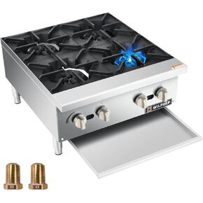WILPREP Commercial Countertop Gas Range, 4 Burner 100,000 BTU Stainless Steel Gas Cooktop, 24" NG/LPG Convertible with Durable Grates, Perfect for Professional Restaurant Kitchen & Catering in Kuwait