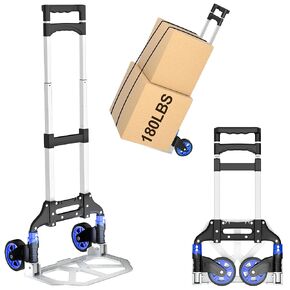 شاحنة يدوية قابلة للطي، عربة دوللي خفيفة الوزن قابلة للطي بوزن 180 رطلًا مع عجلات ومقبض تلسكوبي، دمية قابلة للطي محمولة مع عجلات مطاطية لنقل البقالة، المنزل، السيارات، أسود أزرق in Kuwait