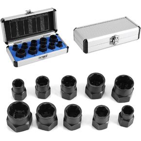 Bolt Nut Screw Remover Extractor Set, 10 Pcs 9mm-19mm Alloy Threading Tools Kit for Removing Damaged Rounded Bolts Nuts and Screws Black in Kuwait